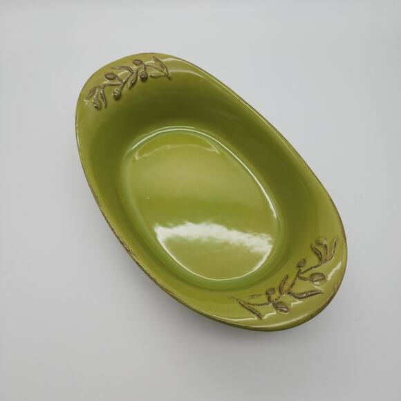 Cerutil Casserole Dish Serving Platter Green Oval Floral Handles Portugal 12x7 - Picture 6 of 13